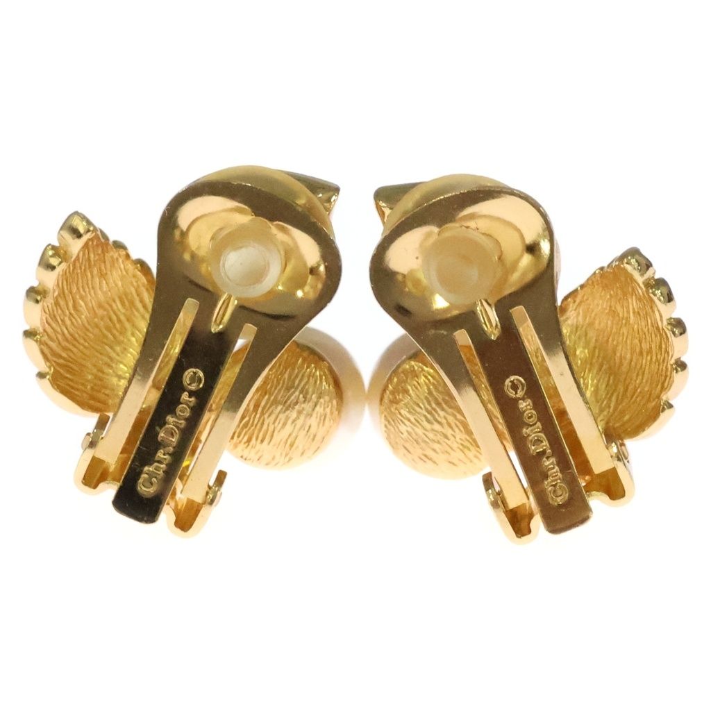 Dior Faux Pearl Earrings Leaf Motif Rhinestone Gold — view 2