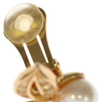 Dior Faux Pearl Earrings Leaf Motif Rhinestone Gold — view 6