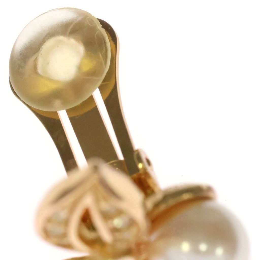 Dior Faux Pearl Earrings Leaf Motif Rhinestone Gold — view 6