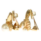 Dior Faux Pearl Earrings Leaf Motif Rhinestone Gold — view 4