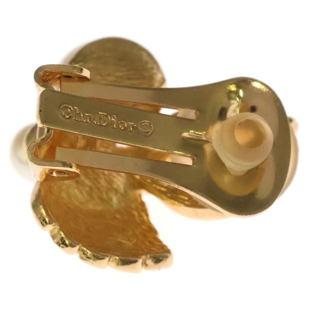 Dior Faux Pearl Earrings Leaf Motif Rhinestone Gold — view 5