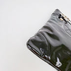 Chanel CC Logo Charm Quilted Chain Shoulder Bag Patent Leather Black Silver — view 6