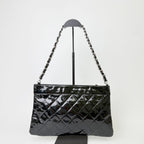 Chanel CC Logo Charm Quilted Chain Shoulder Bag Patent Leather Black Silver — view 2