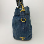 Prada Canapa Denim 2-Way Shoulder Bag Blue Gold Vintage — view 4
