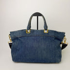 Prada Canapa Denim 2-Way Shoulder Bag Blue Gold Vintage — view 2