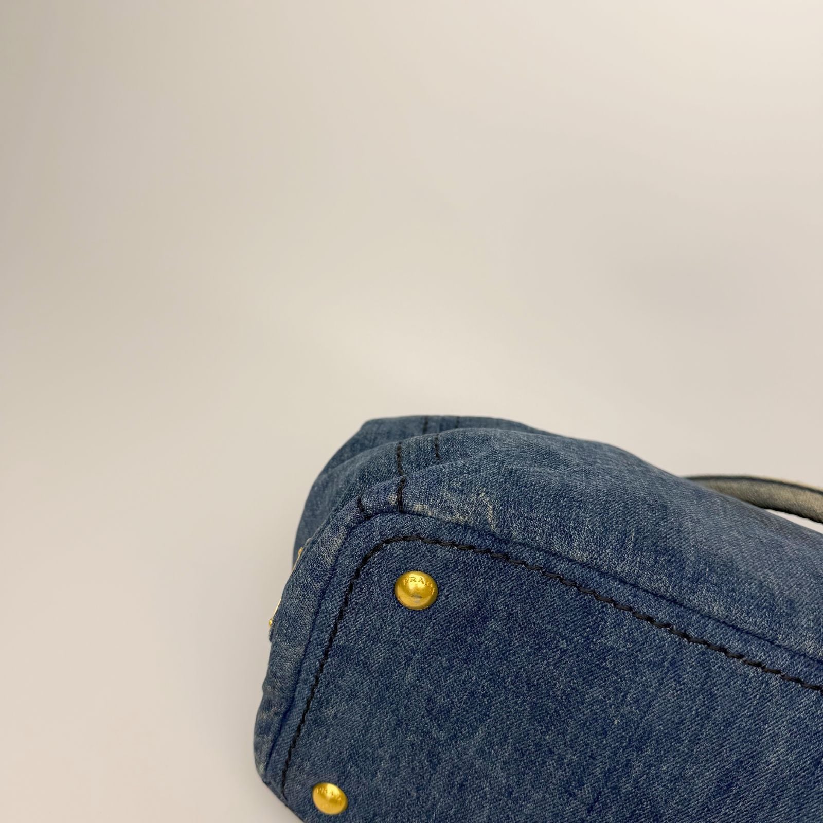 Prada Canapa Denim 2-Way Shoulder Bag Blue Gold Vintage — view 6