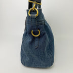 Prada Canapa Denim 2-Way Shoulder Bag Blue Gold Vintage — view 3