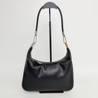 Gucci G Logo Zip Pull Hobo Shoulder Bag Leather Black Silver Vintage — view 2