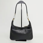 Gucci G Logo Zip Pull Hobo Shoulder Bag Leather Black Silver Vintage — view 3