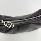 Gucci G Logo Zip Pull Hobo Shoulder Bag Leather Black Silver Vintage — view 6