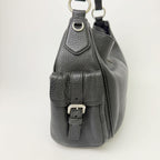 Prada Side Pocket Triangle Logo Leather Hobo Shoulder Bag Black Silver Vintage — view 3