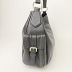 Prada Side Pocket Triangle Logo Leather Hobo Shoulder Bag Black Silver Vintage — view 4