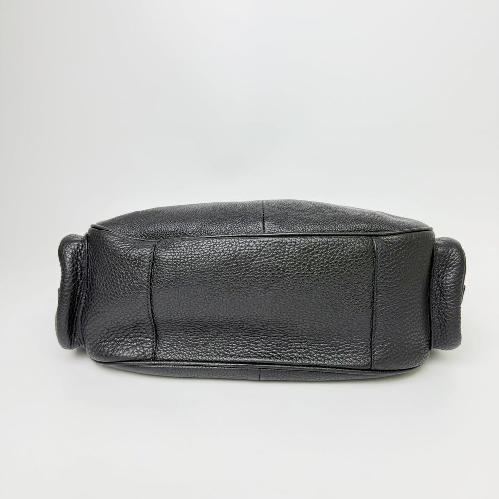 Prada Side Pocket Triangle Logo Leather Hobo Shoulder Bag Black Silver Vintage — view 5