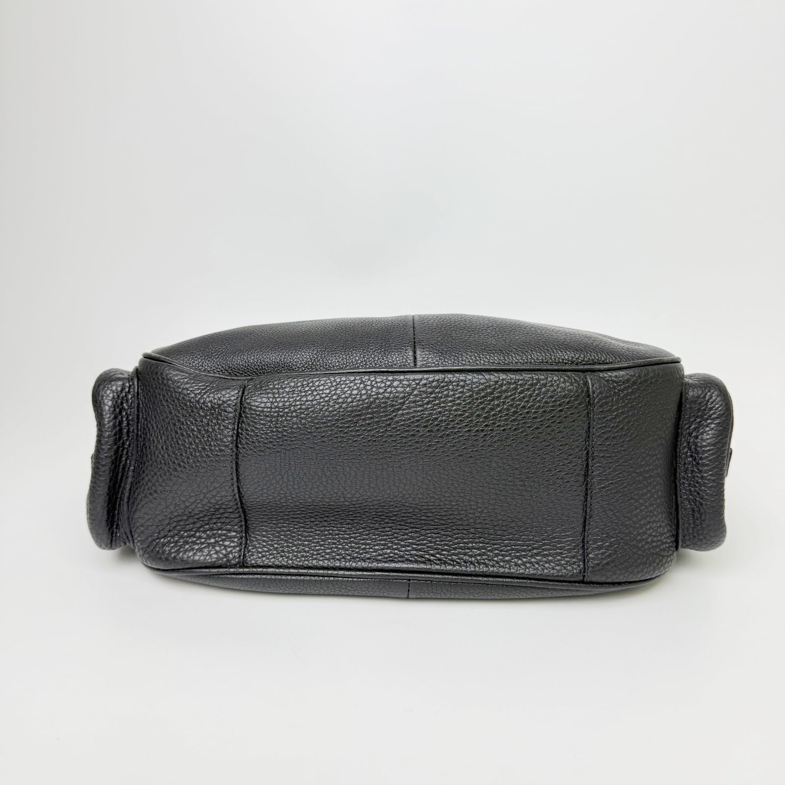 Prada Side Pocket Triangle Logo Leather Hobo Shoulder Bag Black Silver Vintage — view 5