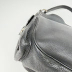 Prada Side Pocket Triangle Logo Leather Hobo Shoulder Bag Black Silver Vintage — view 6