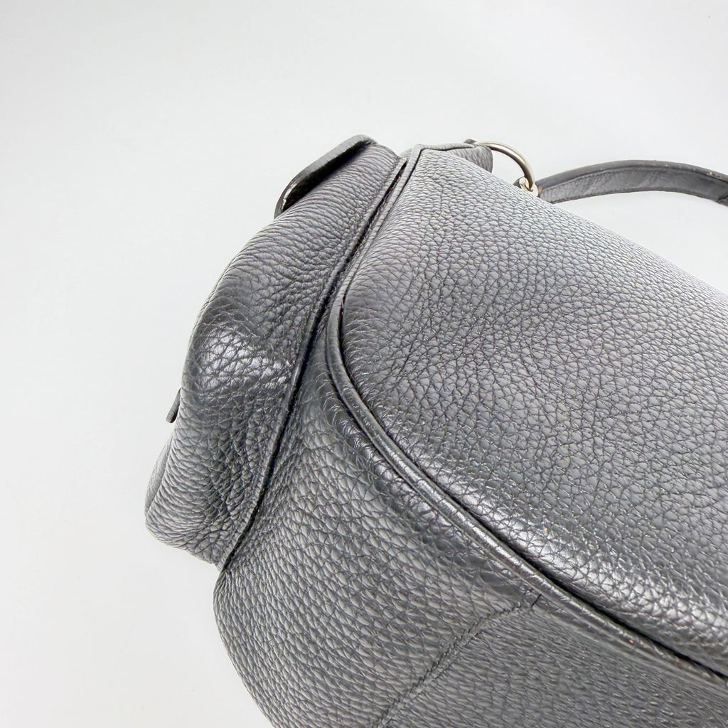 Prada Side Pocket Triangle Logo Leather Hobo Shoulder Bag Black Silver Vintage — view 8