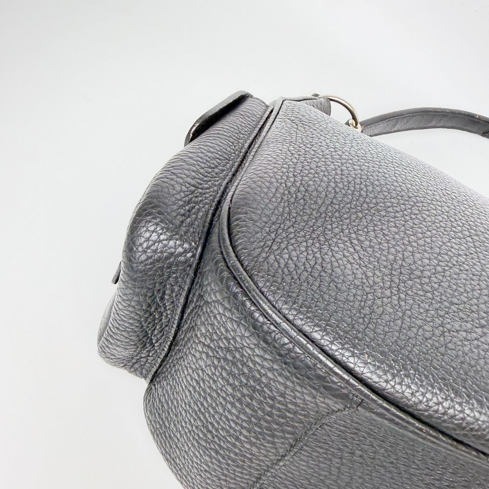 Prada Side Pocket Triangle Logo Leather Hobo Shoulder Bag Black Silver Vintage — view 8