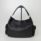 Prada Side Pocket Triangle Logo Leather Hobo Shoulder Bag Black Silver Vintage — view 2