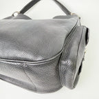Prada Side Pocket Triangle Logo Leather Hobo Shoulder Bag Black Silver Vintage — view 7