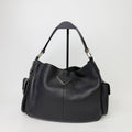 Prada Side Pocket Triangle Logo Leather Hobo Shoulder Bag Black Silver Vintage