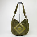 Bottega Veneta Geometric Patch Suede Hobo Shoulder Bag Khaki Olive Silver