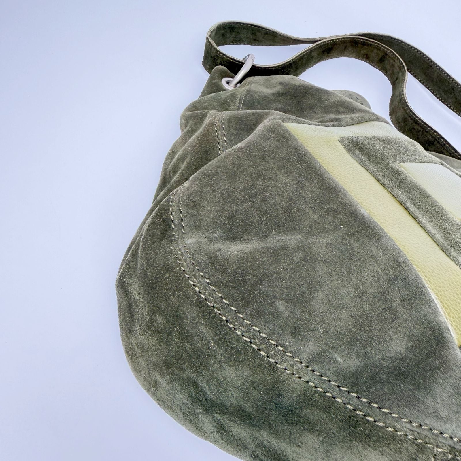 Bottega Veneta Geometric Patch Suede Hobo Shoulder Bag Khaki Olive Silver — view 8