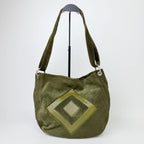 Bottega Veneta Geometric Patch Suede Hobo Shoulder Bag Khaki Olive Silver — view 2