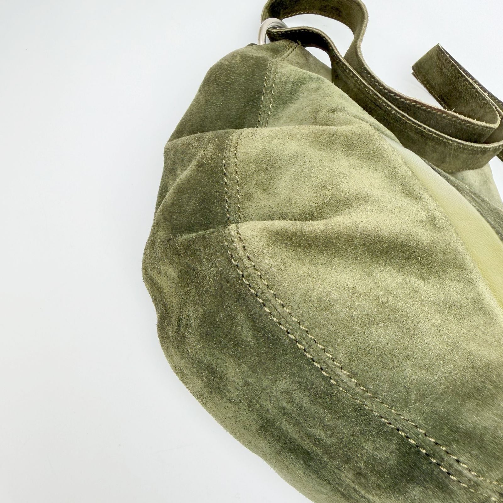 Bottega Veneta Geometric Patch Suede Hobo Shoulder Bag Khaki Olive Silver — view 6