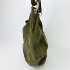 Bottega Veneta Geometric Patch Suede Hobo Shoulder Bag Khaki Olive Silver — view 3