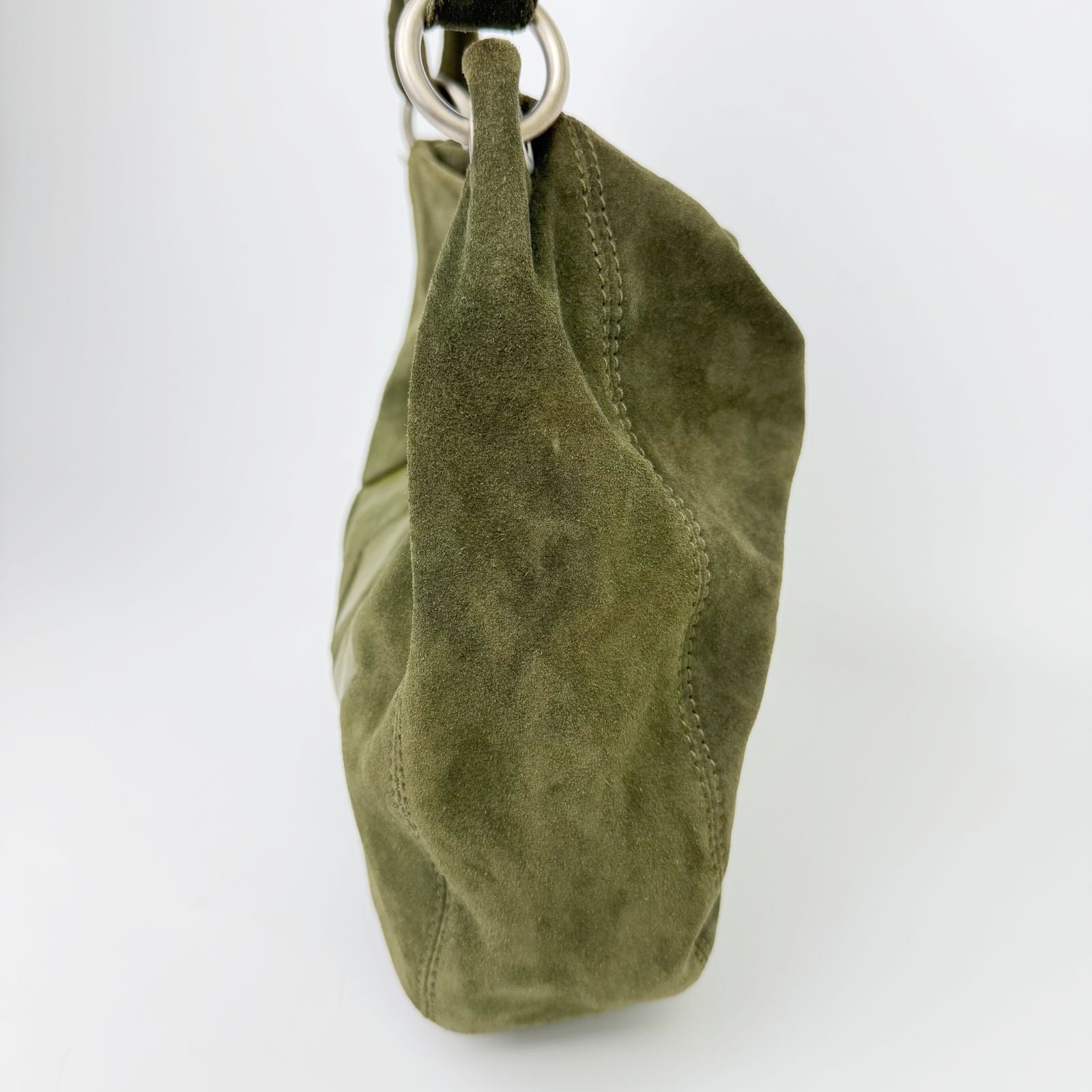 Bottega Veneta Geometric Patch Suede Hobo Shoulder Bag Khaki Olive Silver — view 4