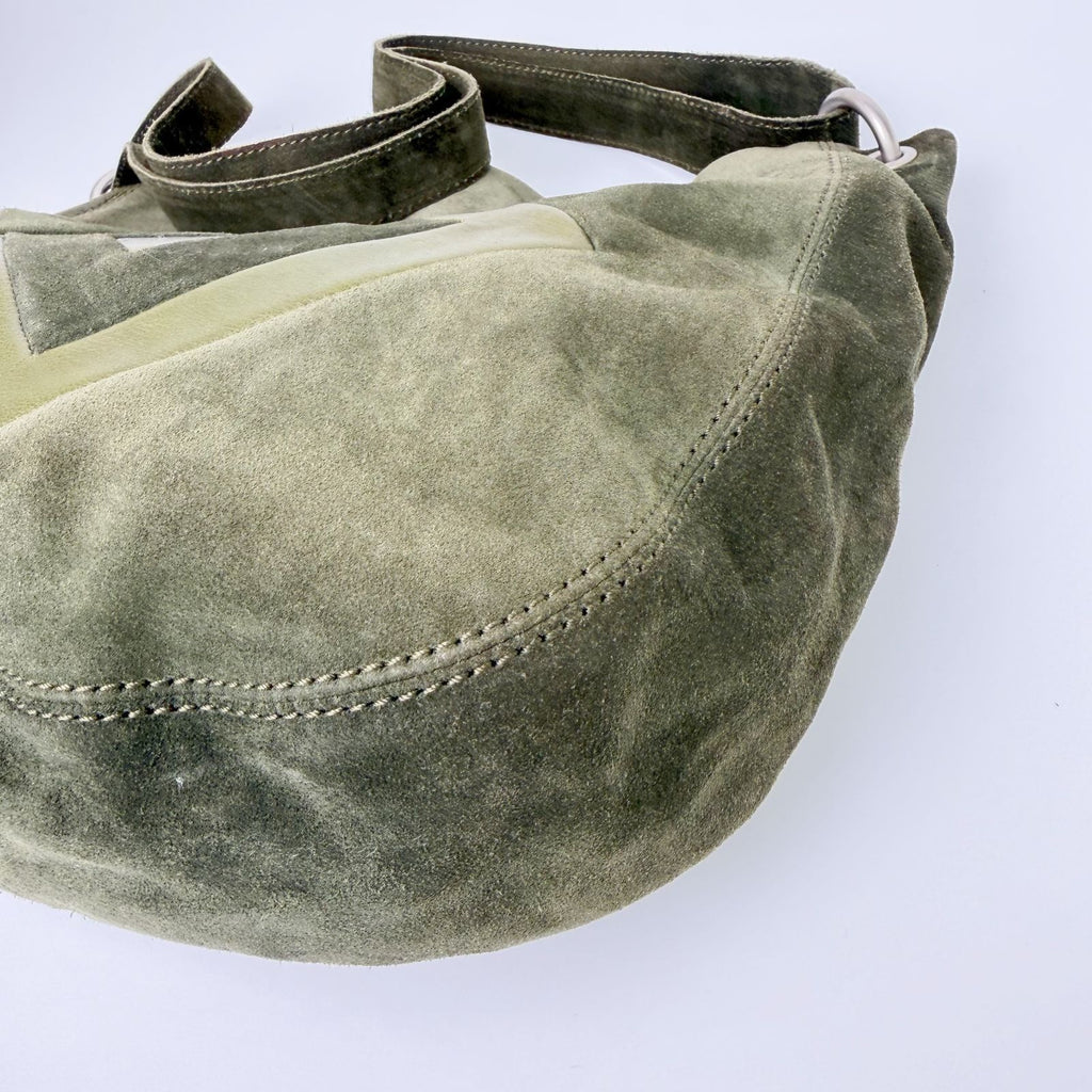 Bottega Veneta Geometric Patch Suede Hobo Shoulder Bag Khaki Olive Silver — view 7