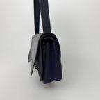 Hermes Sellier H Clasp Leather Felt Shoulder Bag Navy Blue Silver Vintage — view 3