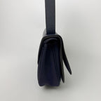 Hermes Sellier H Clasp Leather Felt Shoulder Bag Navy Blue Silver Vintage — view 4