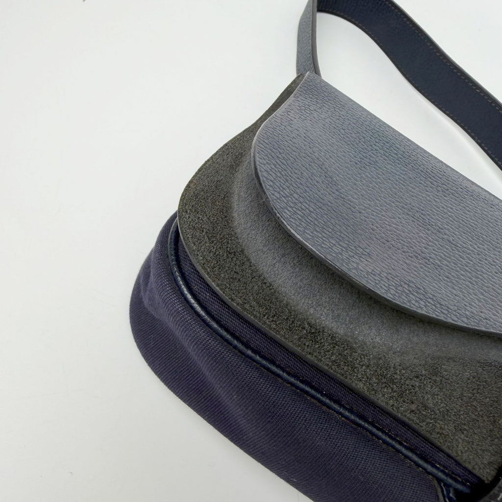 Hermes Sellier H Clasp Leather Felt Shoulder Bag Navy Blue Silver Vintage — view 6