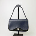 Hermes Sellier H Clasp Leather Felt Shoulder Bag Navy Blue Silver Vintage
