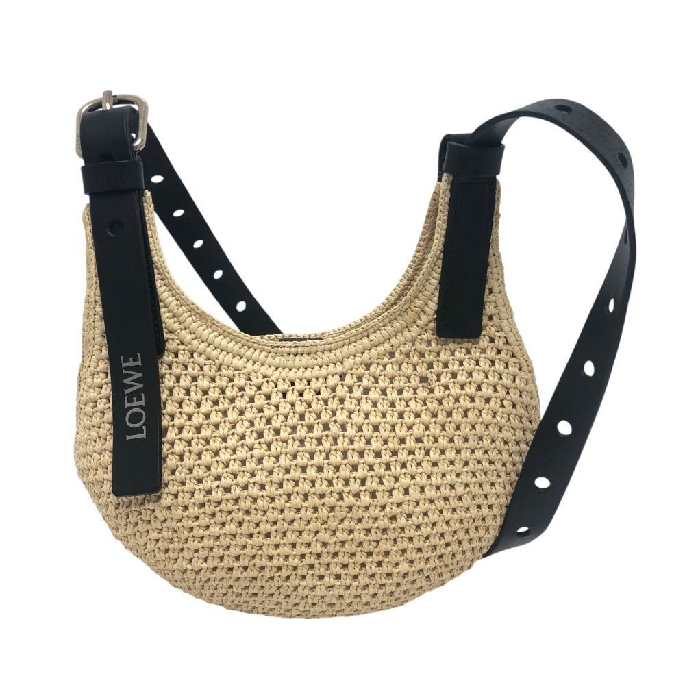 Loewe Shoulder Bag Punch Hole Hobo Mini Raffia Natural Black Beige
