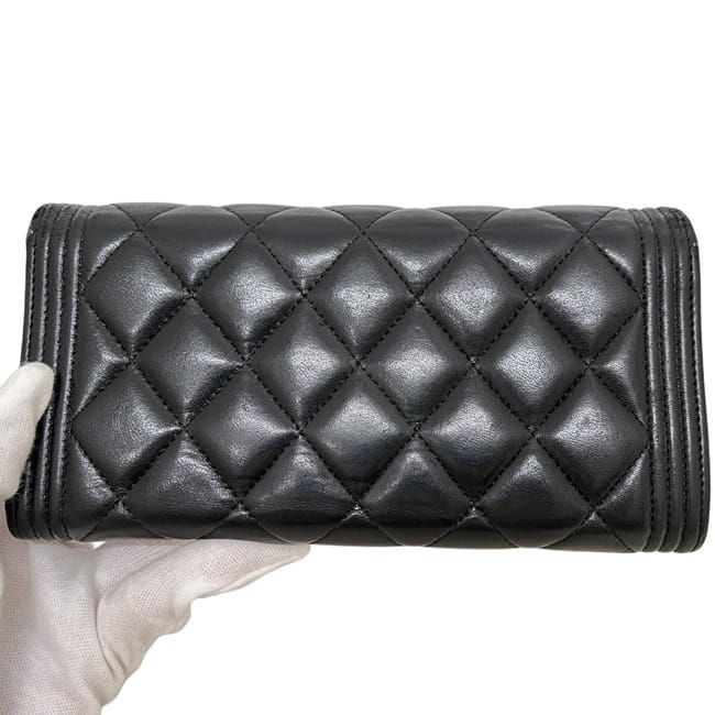 Chanel Bifold Wallet Boy Lambskin CC Logo Black Quilted