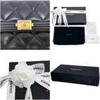 Chanel Bifold Wallet Boy Lambskin CC Logo Black Quilted