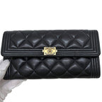 Chanel Bifold Wallet Boy Lambskin CC Logo Black Quilted