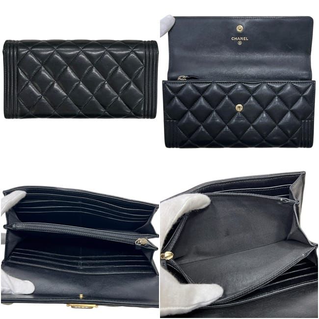 Chanel Bifold Wallet Boy Lambskin CC Logo Black Quilted