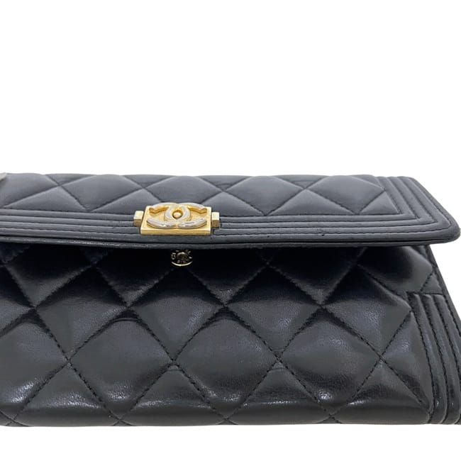 Chanel Bifold Wallet Boy Lambskin CC Logo Black Quilted