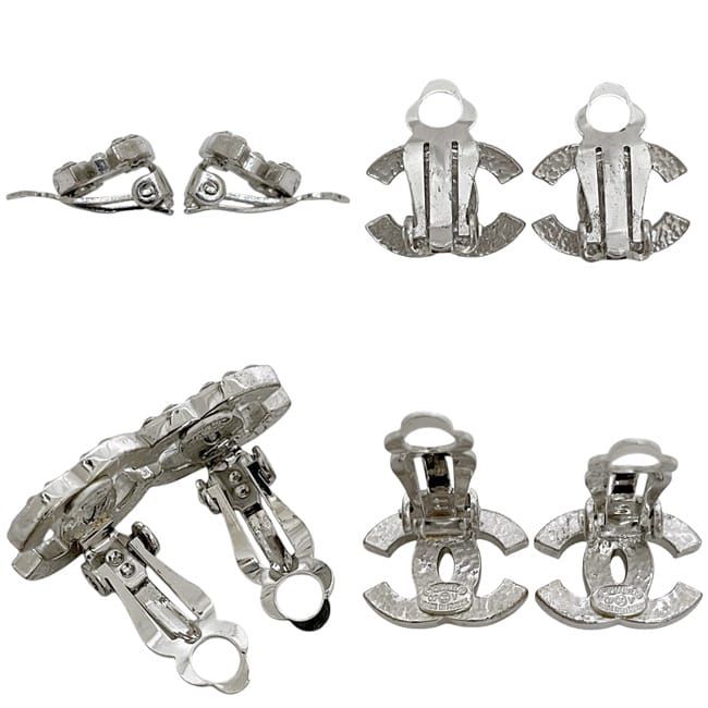Chanel Earrings CC Logo 07 Metal Rhinestone Silver — view 2