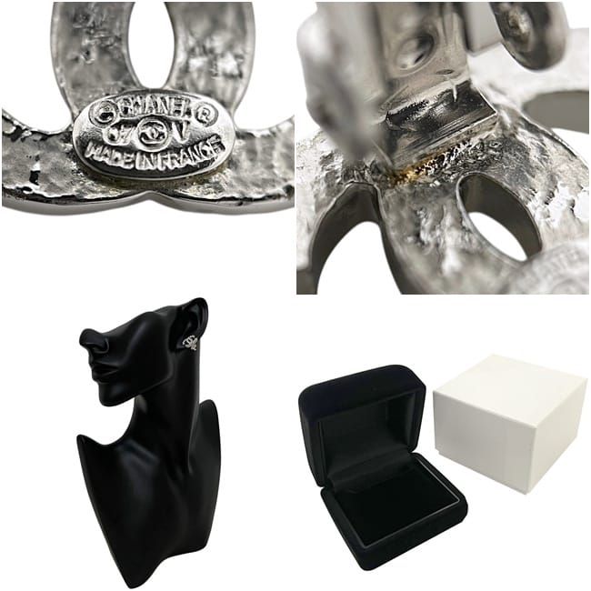 Chanel Earrings CC Logo 07 Metal Rhinestone Silver — view 3