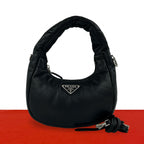 Prada Triangle Logo Patted Nappa Leather 2-Way Shoulder Bag Pochette Black