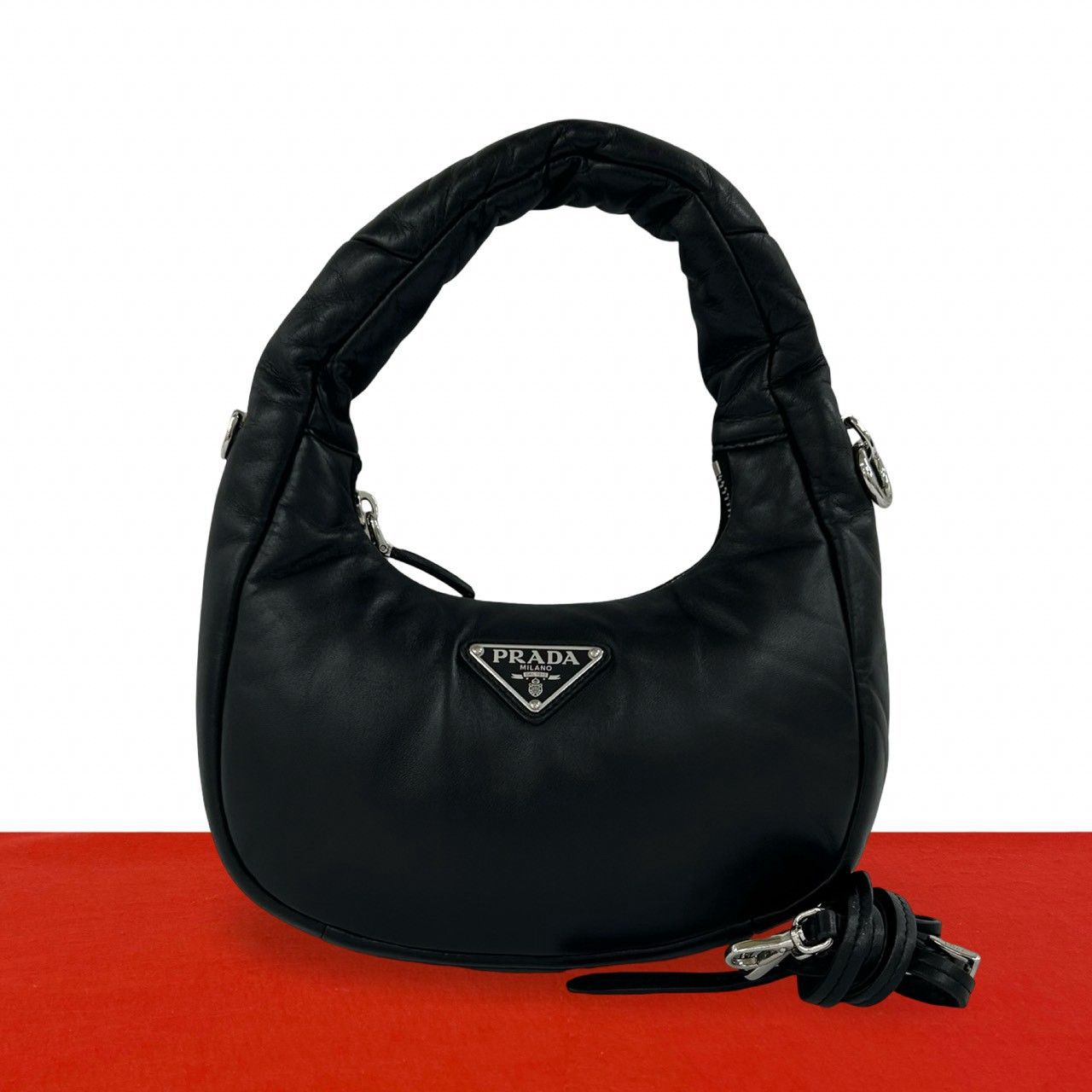 Prada Triangle Logo Patted Nappa Leather 2-Way Shoulder Bag Pochette Black