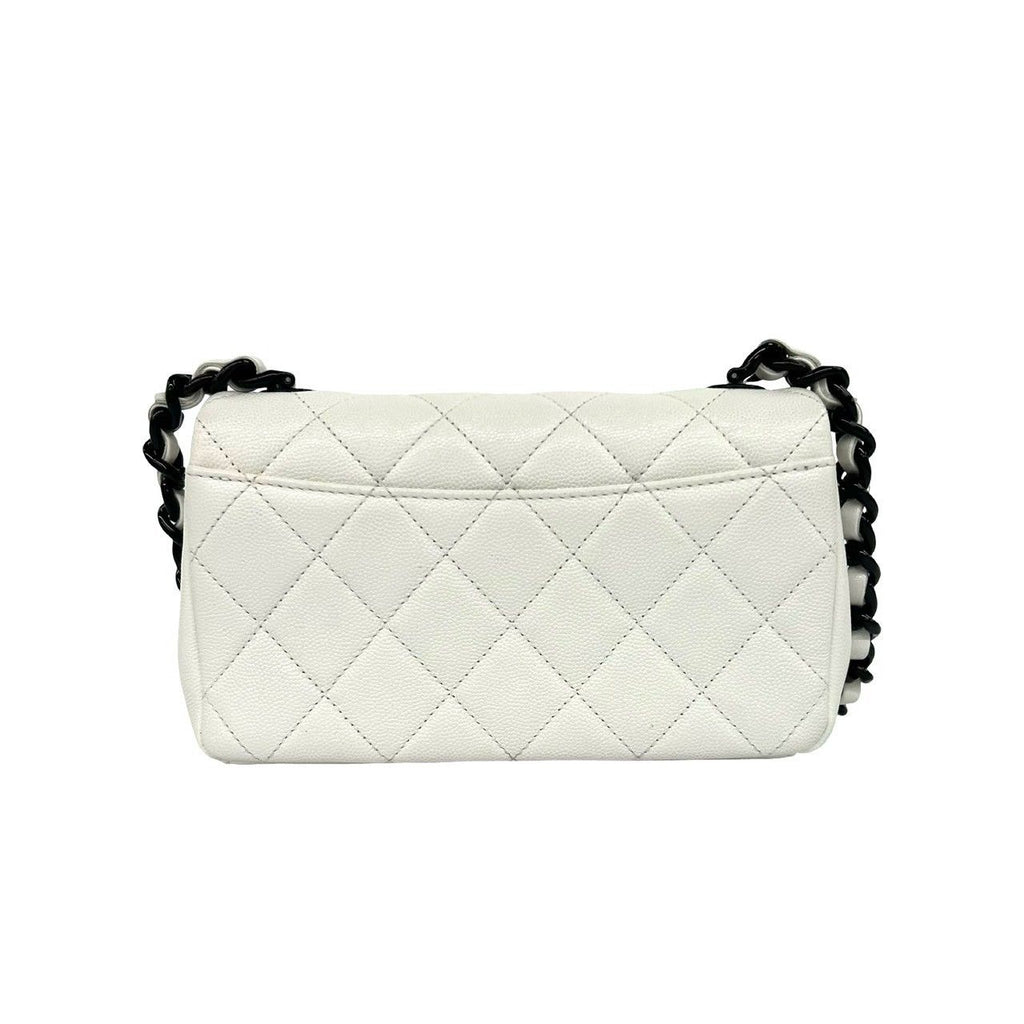 Chanel Quilted CC Logo Caviar Leather Shoulder Bag White — view 3