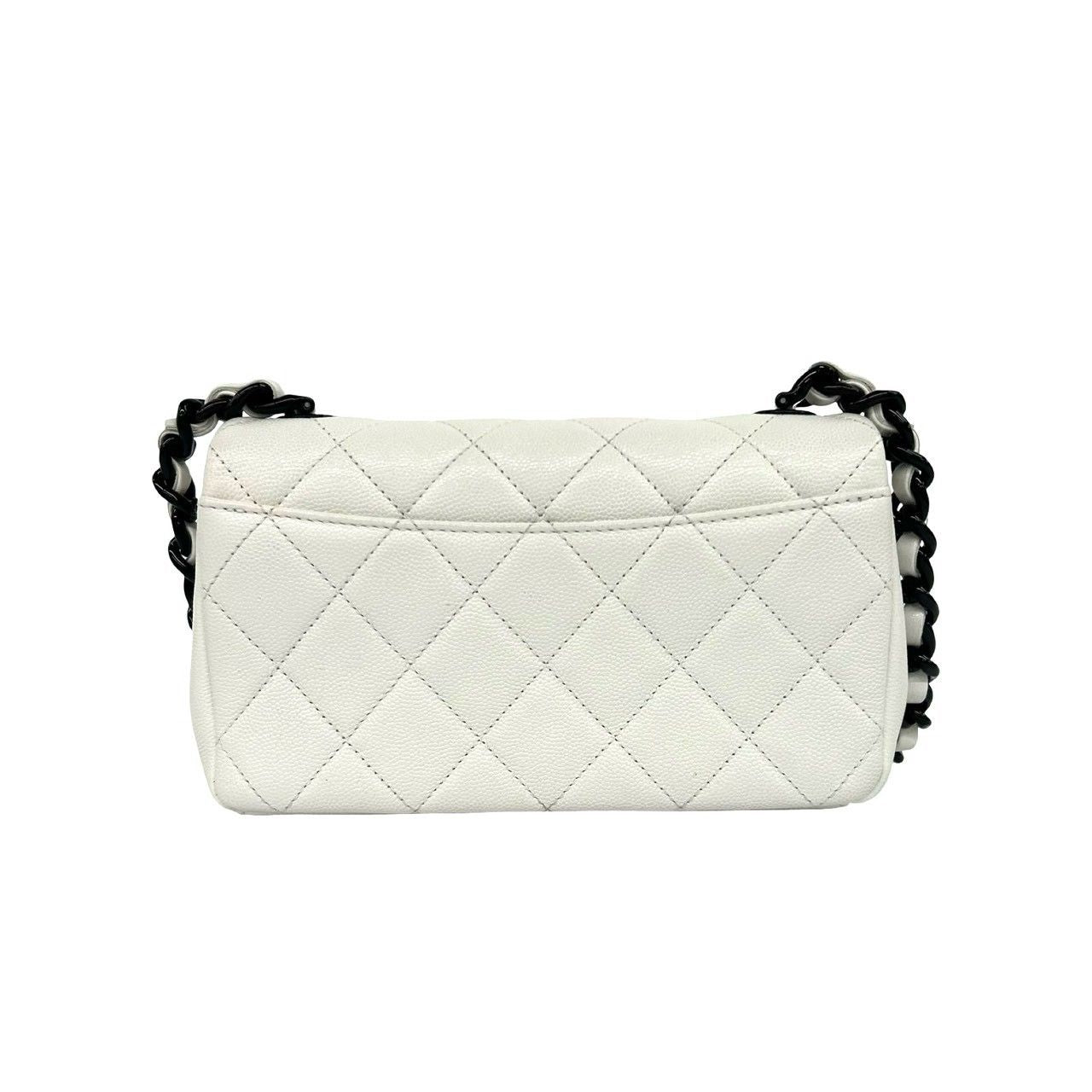 Chanel Quilted CC Logo Caviar Leather Shoulder Bag White — view 3