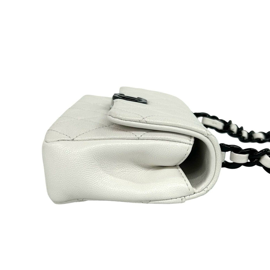 Chanel Quilted CC Logo Caviar Leather Shoulder Bag White — view 6