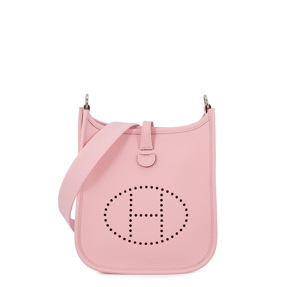 Hermes Shoulder Bag Evelyne TPM 111 Rose Sakura Silver Taurillon Clemence