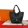 Hermes Bag with Key Picotin Lock GM Taurillon Clemence Leather Handbag Black